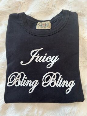 RARE Y2K Juicy Couture Vintage Black Graphic Tee JUICY BLING BLING Size M